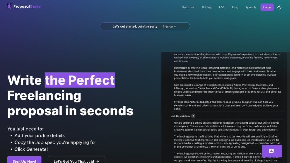 Proposal Genie website screenshot