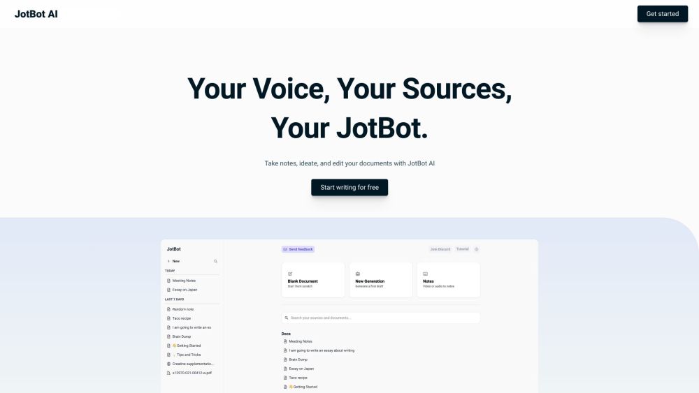 JotBot AI website screenshot
