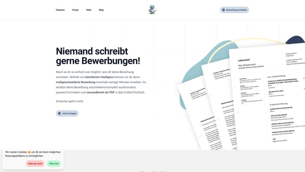 schreibmeinebewerbung website screenshot