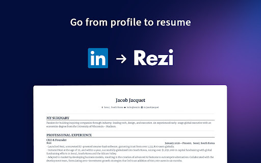 Profile To Resume Rezi Ai website screenshot