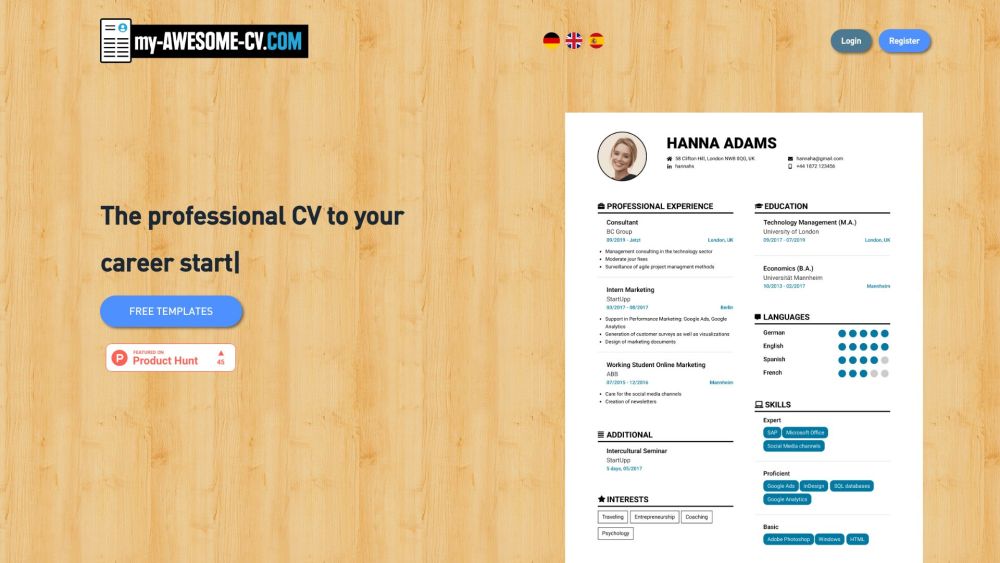 M website screenshot
