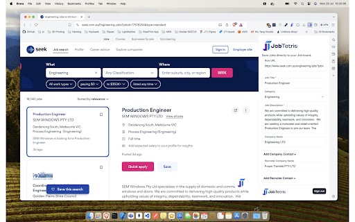 Jobtetris Quick Add website screenshot