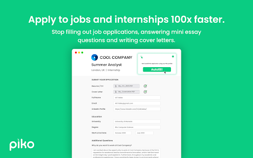 Piko Autofill Job Applications website screenshot