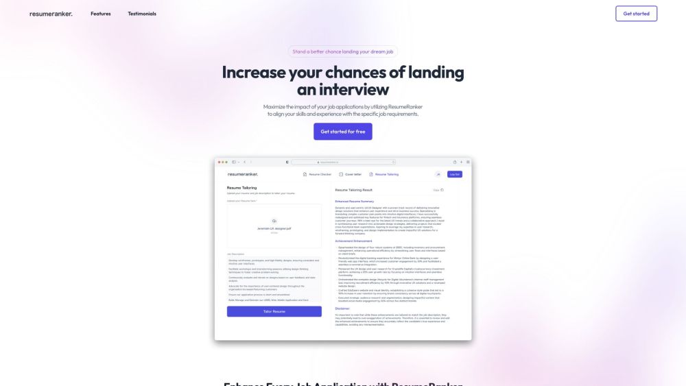 Resumeranker website screenshot