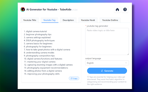 Free AI Tags Generator for YouTube website screenshot