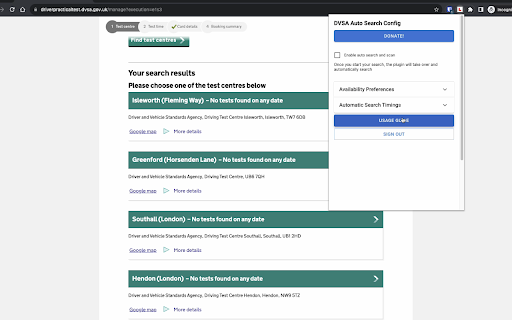 Dvsa Booking Helper website screenshot