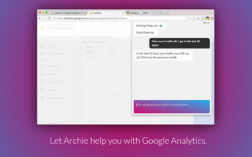 Archie Ai Google Analytics Chatbot website screenshot