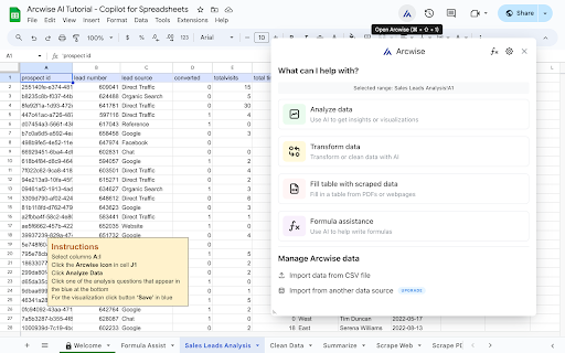 AI Copilot for Sheets by Arcwise website screenshot