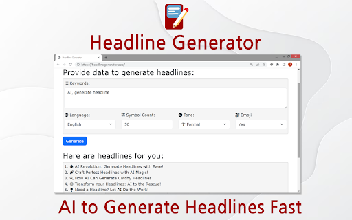 AI Headline Generator Chrome Extension website screenshot
