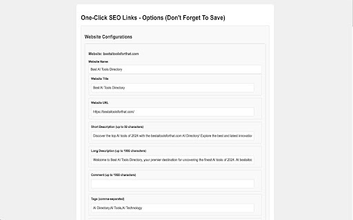 One  Click SEO Links website screenshot