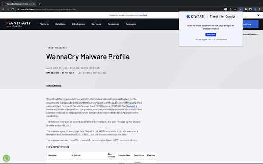 Cyware Threat Intel Crawler website screenshot