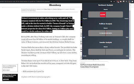 Text Analysis Extension website screenshot