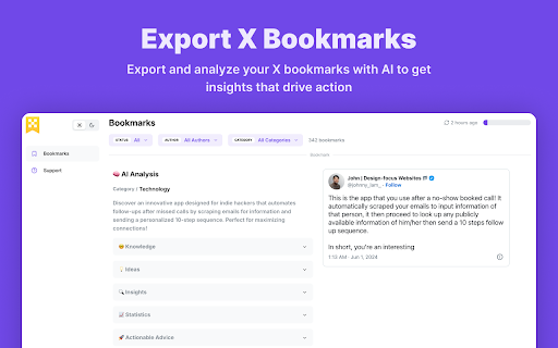 Export X Bookmarks website screenshot