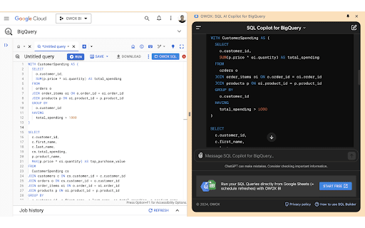 Owox Sql Ai Copilot For Bigquery website screenshot