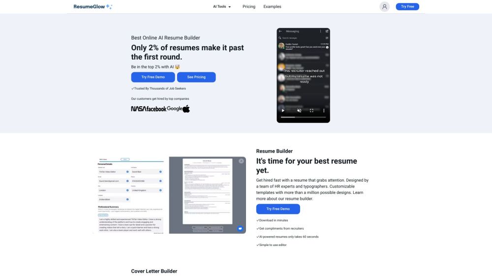 ResumeGlow website screenshot