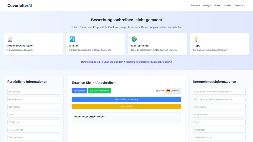 BewerbungsschreibenAI website screenshot