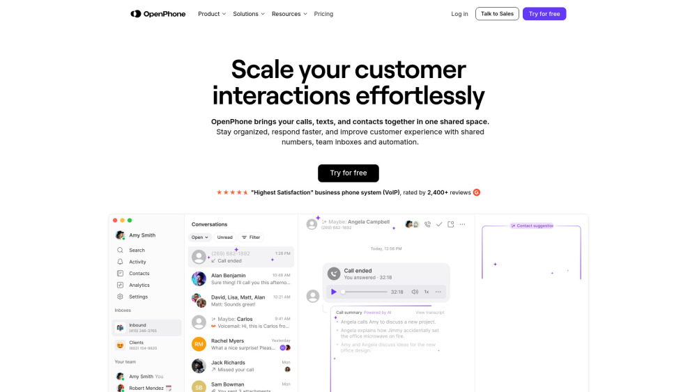 Openphone website screenshot