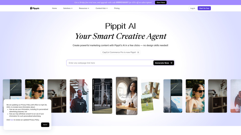 Pippit Ai website screenshot