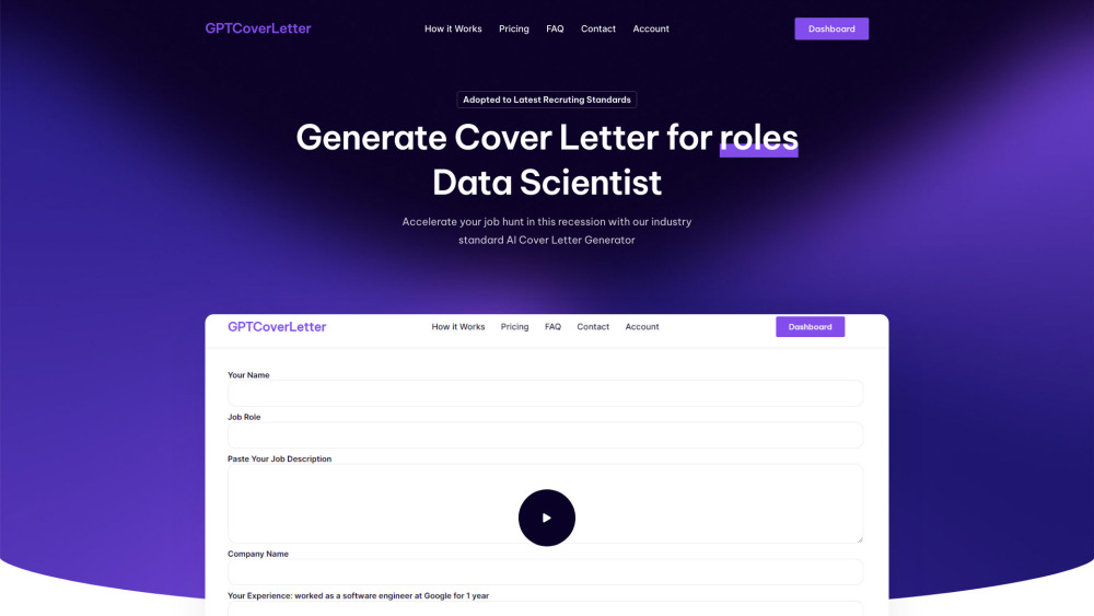 GPTCoverLetter website screenshot