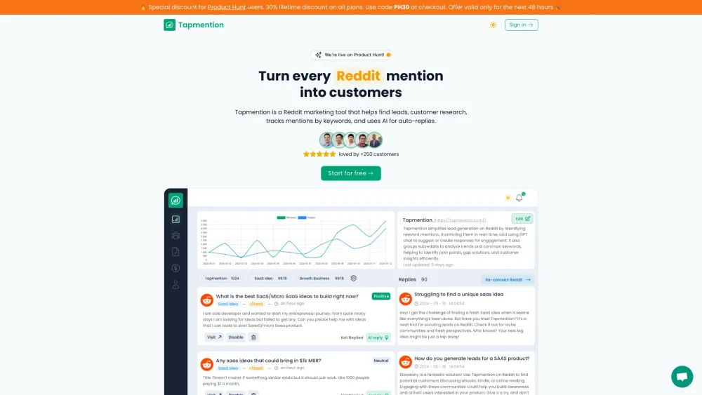 Tapmention website screenshot
