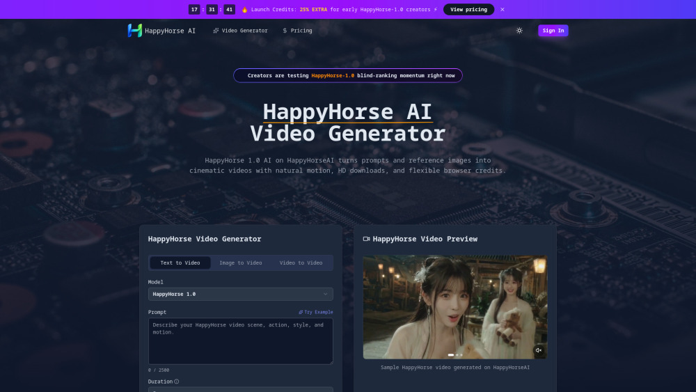 HappyHorse website screenshot