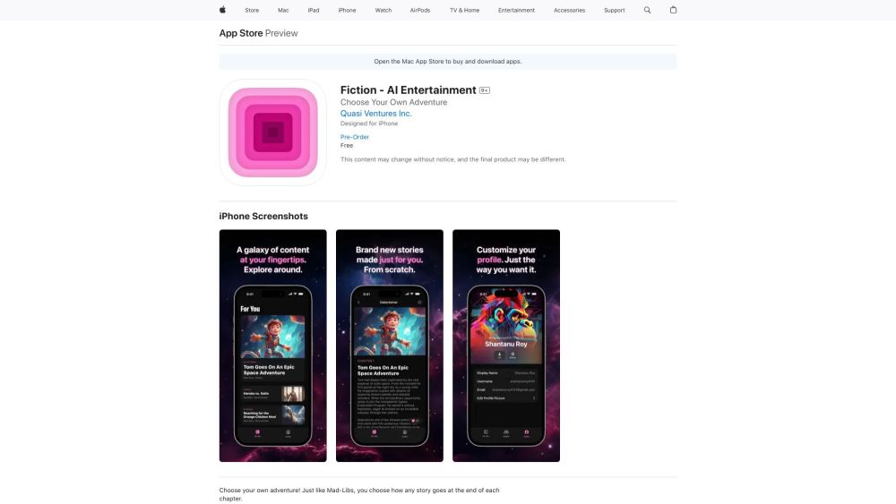 Fiction website screenshot