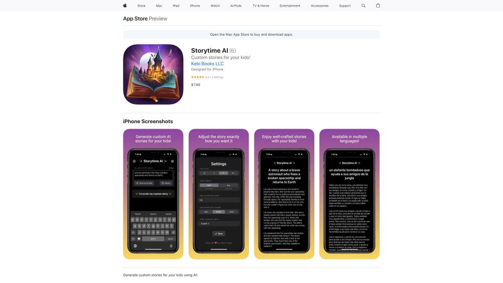 Storytime AI website screenshot