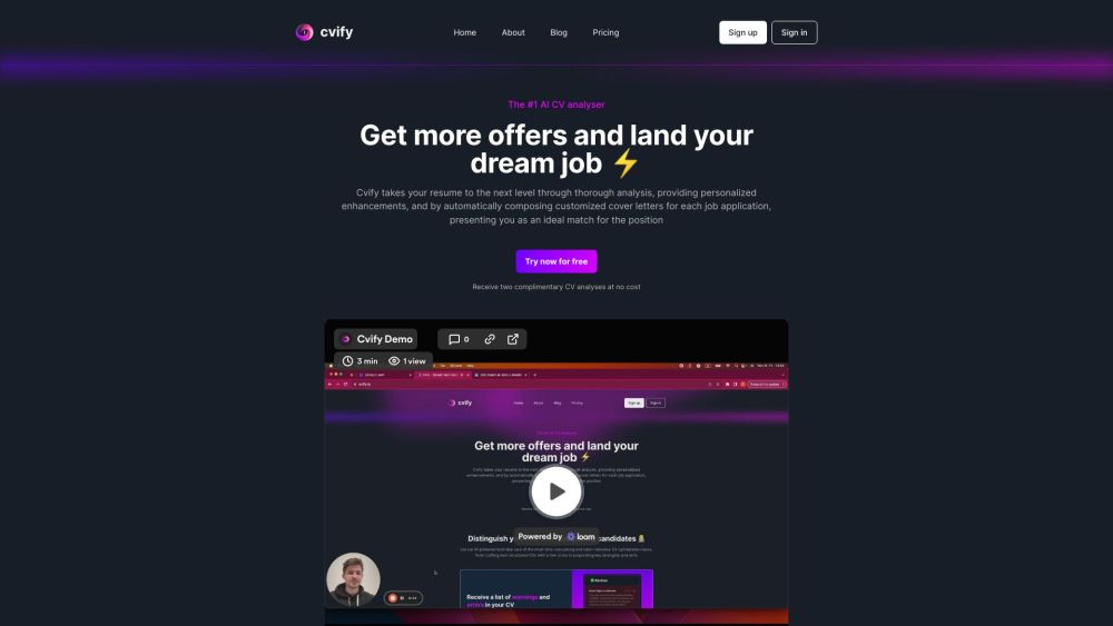 Cvify website screenshot