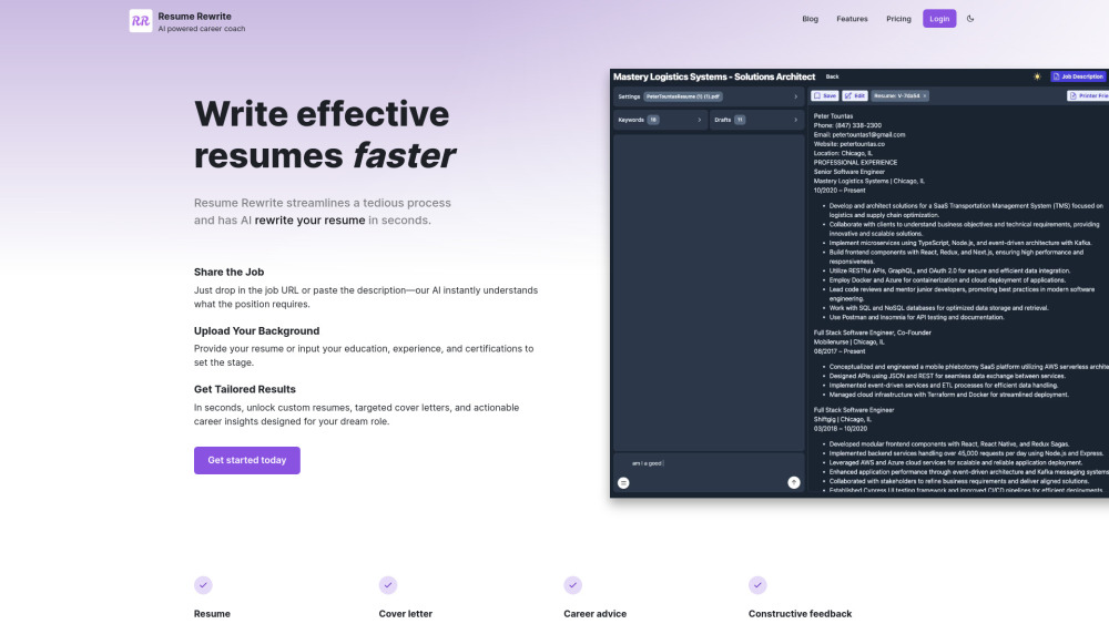 Resume Rewrite website screenshot