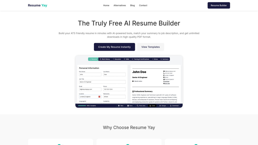 Resume Yay website screenshot