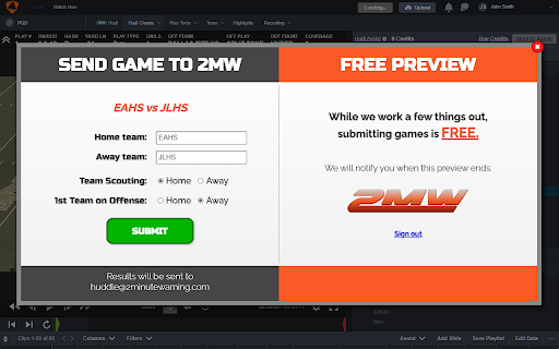 2 Minute Warning Hudl Extension website screenshot