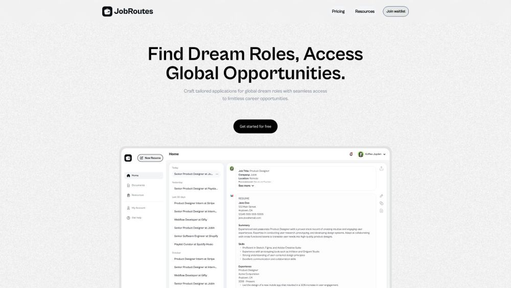 JobRoutes website screenshot