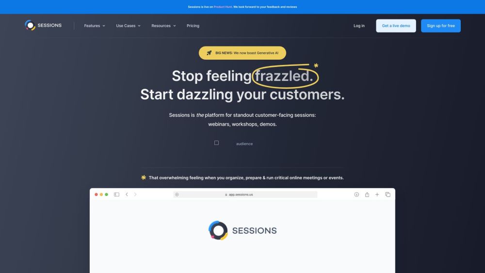 Sessions website screenshot