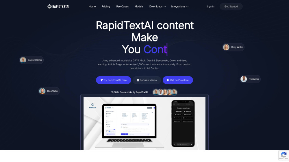 RapidTextAI website screenshot