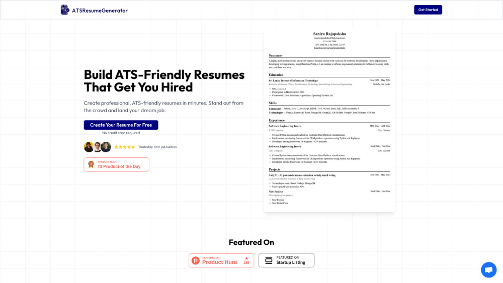 Atsresumegenerator website screenshot