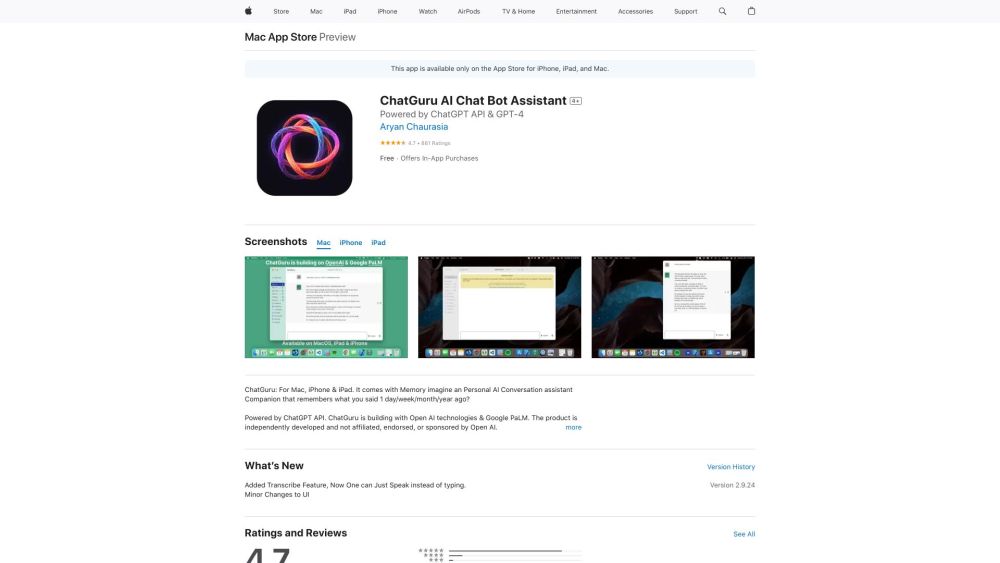 ChatG : Unlimited AI Chat Bot website screenshot