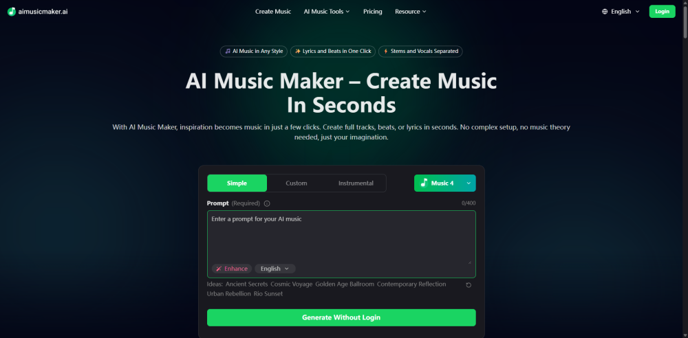 aimusicmaker website screenshot