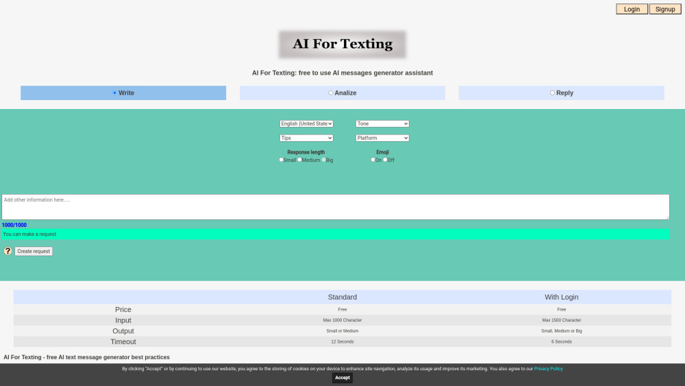 Ai For Texting website screenshot
