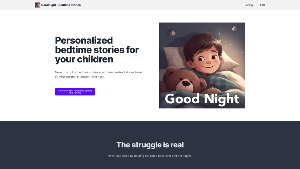 Good Night Bedtime Stories website screenshot