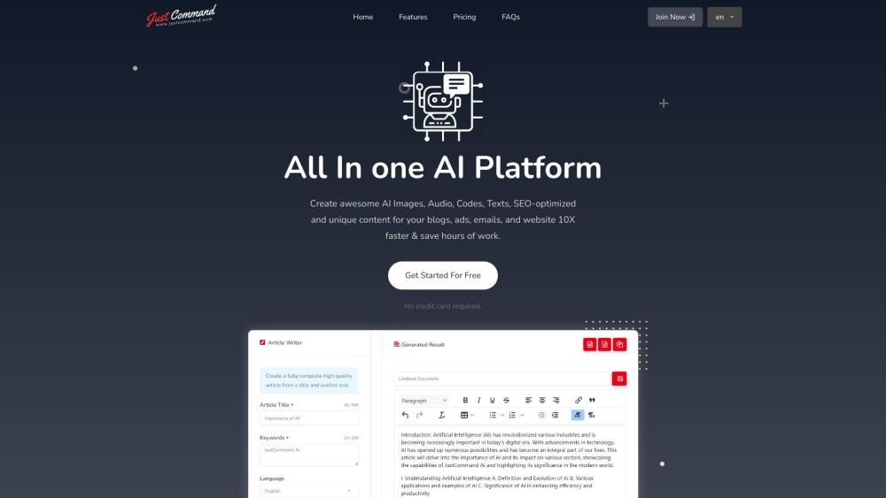 Just Command website screenshot