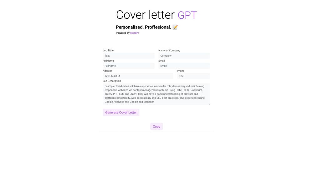 CoverLetterGPT website screenshot
