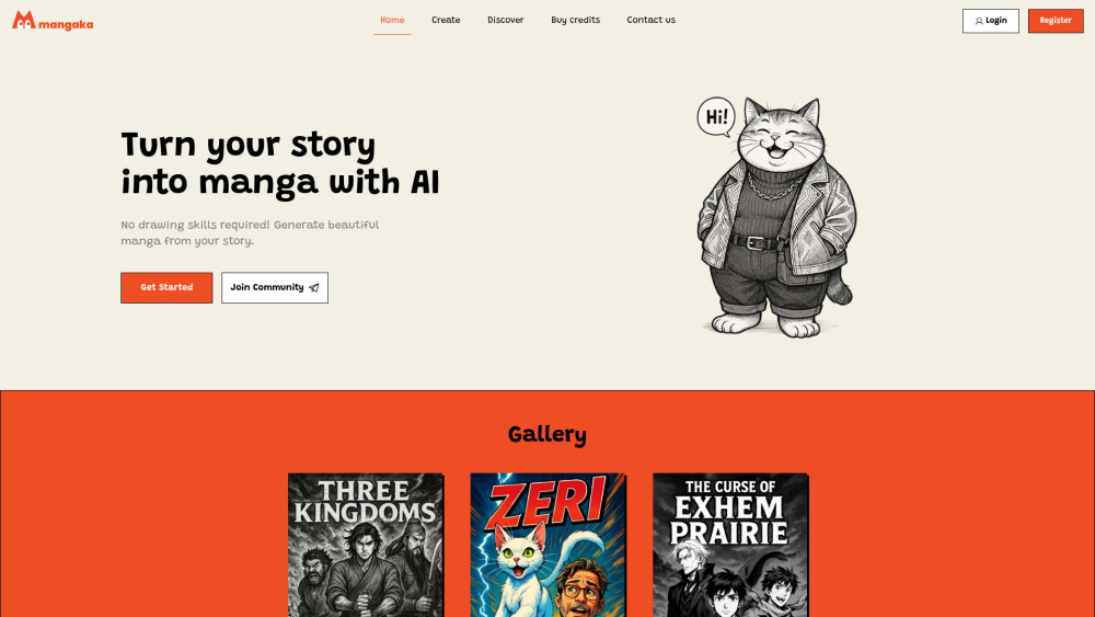Mangaka App website screenshot