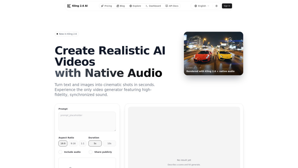 Kling 2 6 Ai website screenshot