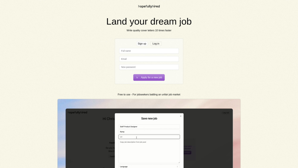 Hopefullyhired website screenshot