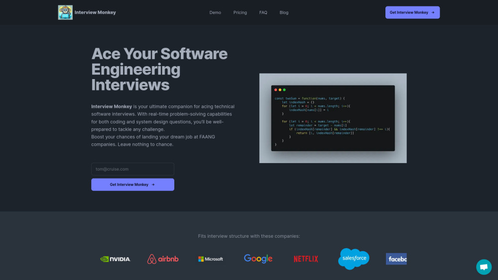 Interview Monkey Ai website screenshot