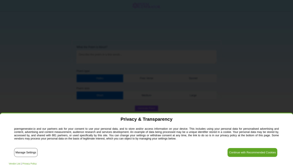 PoemGenerator.io website screenshot