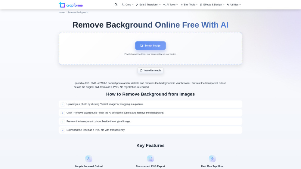Remove background website screenshot