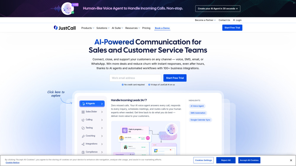 Justcall website screenshot