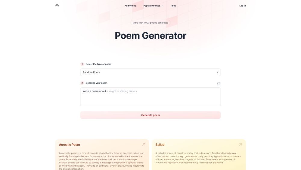 PoemGenerator.com website screenshot