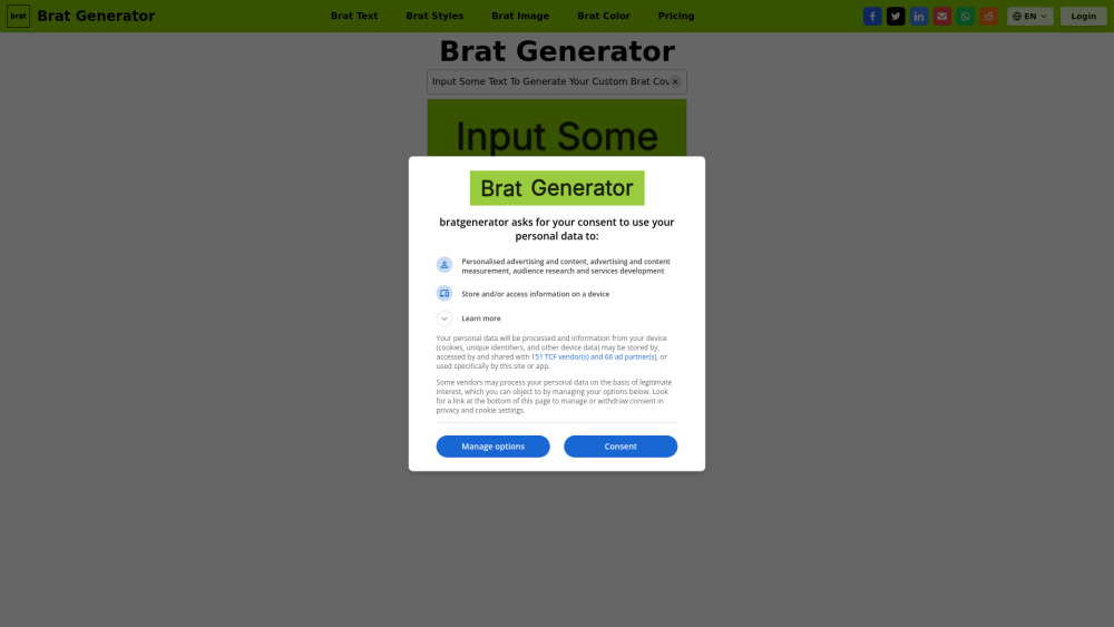 Brat Generator website screenshot